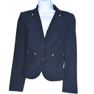 I.e Navy Women's Crop Jacket Blazer, Shoulder Pads, Tailored Fit Size: 6P